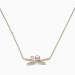 Yoko London - Sleek Blush Pink Freshwater Pearl and Diamond Necklace In Yellow Gold